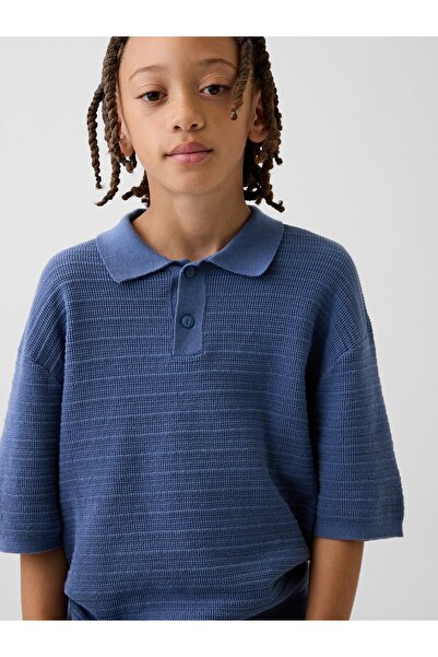GAP Erkek Çocuk Mavi Relaxed Triko Polo T-Shirt