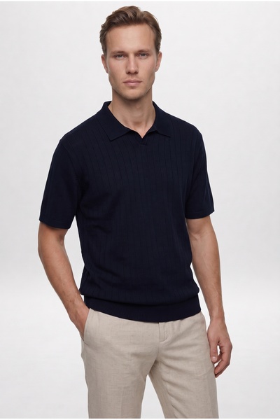 D'S Damat Ds Damat Regular Fit Navy Blue Καλοκαιρινό Πλεκτό Μπλουζάκι από Ραγιόν