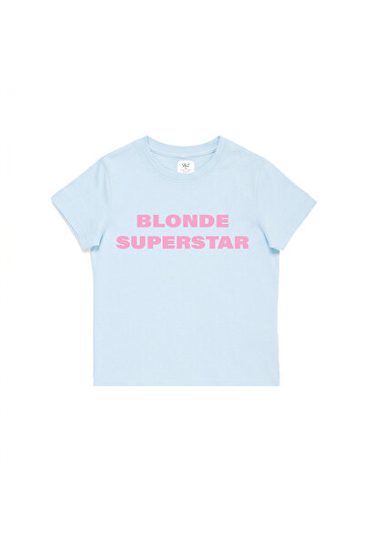 WHITE OF CREATIVE Kadın Blonde Superstar Yazılı Baskılı Baby Tee Crop Top