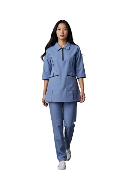 Generic Housemaid Uniform/Nurse Uniform/Medical Scrub Set with Black Piping -...