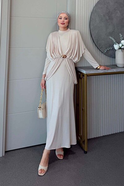 Hazamoda Sandy Lotus Dress Beige