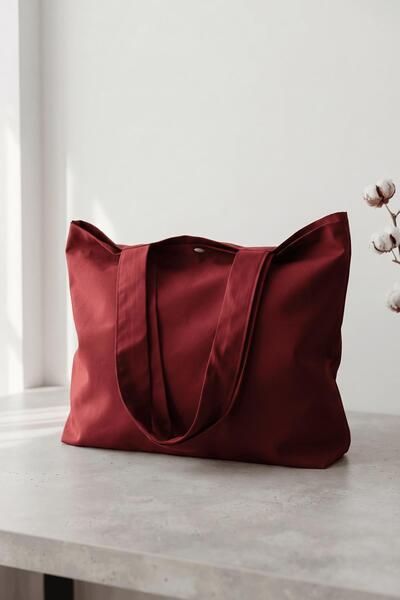 bagg Kadın Bordo Omuz Çantası Çıtçıt Kapatmalı Geniş Bez Tote Bag