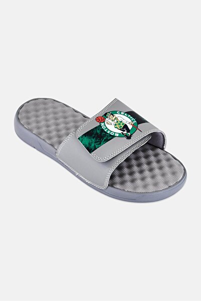 iSlide Men Boston Celtics Distressed Slip On Slides, Grey