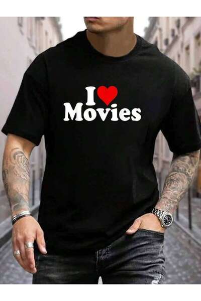 799 تي شيرت صيفي كلاسيكي للرجال والنساء من القطن 100% بطبعة I LOVE HEART MOVI...