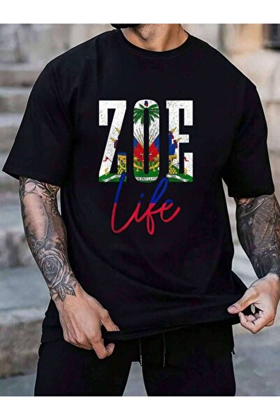 4CR 100% Cotton Haiti Zoe Haitian Flag Caribbean Souvenir Men's Black Vacatio...