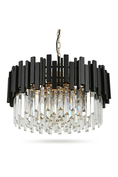 EmaNelcor Candelabru Modern Prism Black 50 cm – Cristal K9 Premium Transparen...