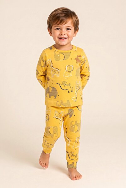 BAYKAR Boy's Cotton Crew Neck Animal Figures Printed Long Sleeve Pajama Set 9...