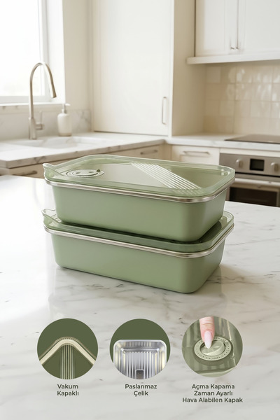 NESS HOME 2-Piece Stainless Steel Vacuum Storage Container, Oven and Cake Con...