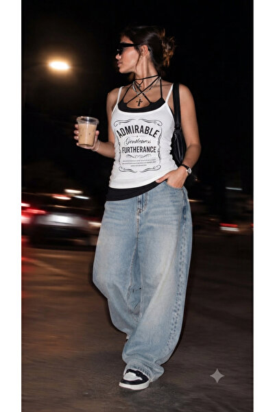 8line Beyaz Admirable Madonna Yaka Ek Askılı Gotik Grunge Y2K Kısa Kollu Full...