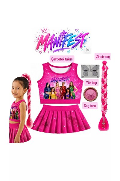 bemora kids Manifest Shorts Skirt Top Bustier Mesh Chain Pink Color Hair Mani...