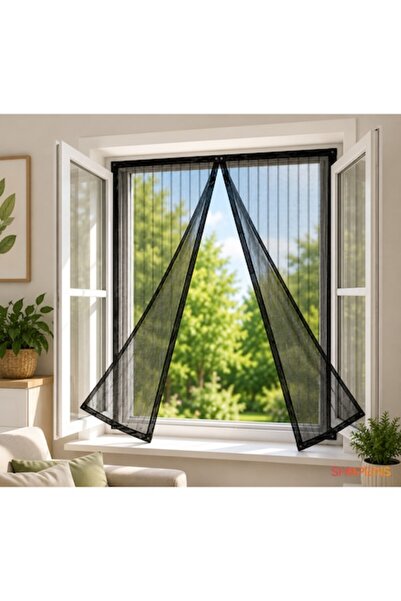 SHOPIENS Plasă magnetică neagră pentru fereastră 120 x 120 cm Cu 8 magneți În...