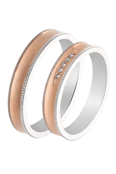NIRE Βέρες Γάμου Χρυσές 14K Λευκό & Ροζ με Πέτρες – 4,8mm F-TMF75