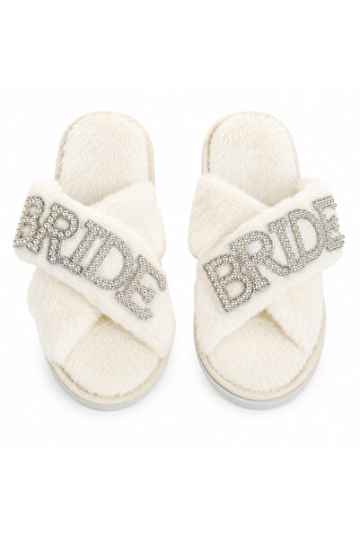 Generic Brand BRIDE Bridal House Slippers , Fluffy, with Rhinestones and Deco...