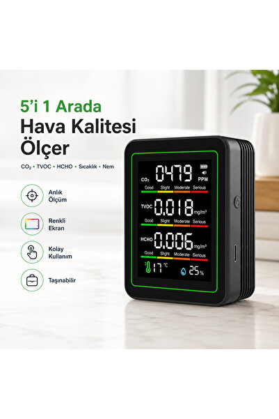 MDSTECH MT11 5’i 1 Arada Dijital Hava Kalitesi Ölçüm Cihazı, Karbondioksit CO...