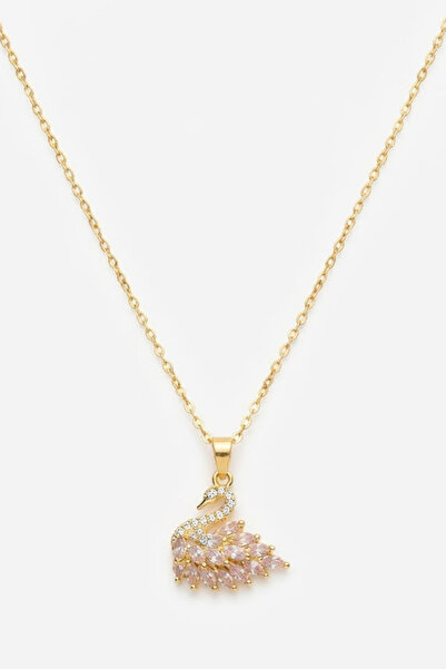 Jaida Moda Women's Gold Color Swan Figured Pink Zircon Stone Stainless Steel ...