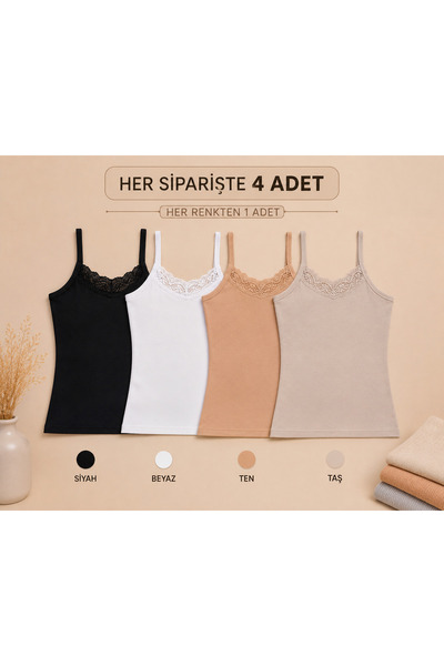 Myquality 4-Piece Solid Color Combed Cotton Fabric Women's Tank Top with Rope...