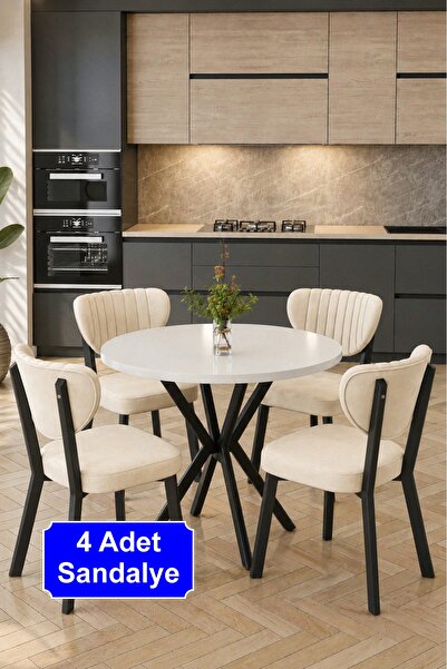 baresmu Elbar 4 Adet Elma Sandalye Baby Face Kumaş Metal İskelet Mutfak Yemek...