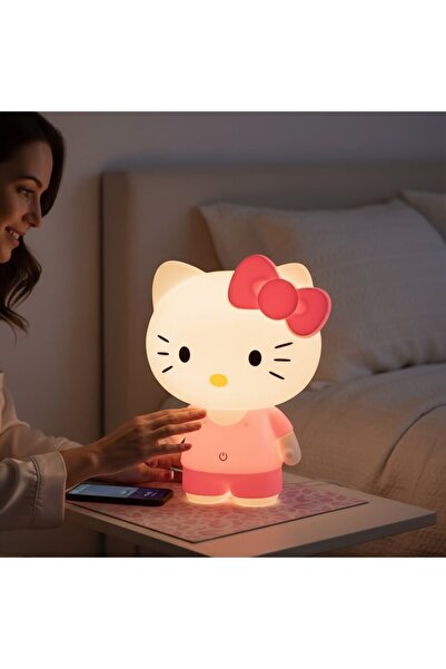 hediyesahibi Hello Kitty LED Gece Lambası Şarjlı Silikon Dokunmatik Masa Lamb...