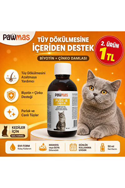 Pawmas Plus-B Liquid Kediler İçin Biotin & Çinko Damlası Tüy Dökülmesi Azaltm...