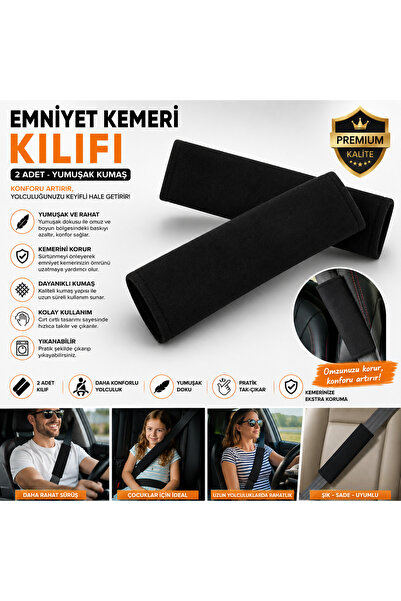 beneficio Emniyet Kemeri Kılıfı 2 Adet Siyah Yumuşak Kumaş Omuz Pedi Araç Oto...