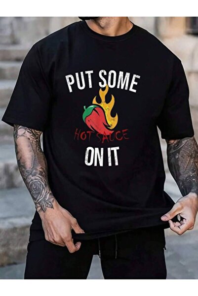 KYMC07 100% Cotton Put Some On It - Funny Hot Sauce Shirt Men's Black Vacatio...