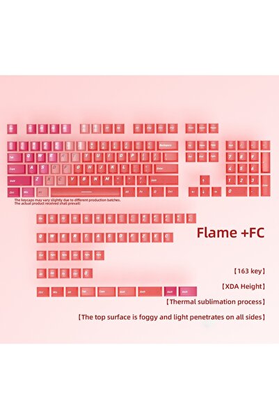 Leaven Oyuncu Klavye Keycaps - 136 Tuşlu Alev Kırmızısı Şeffaf Tuş Takımı