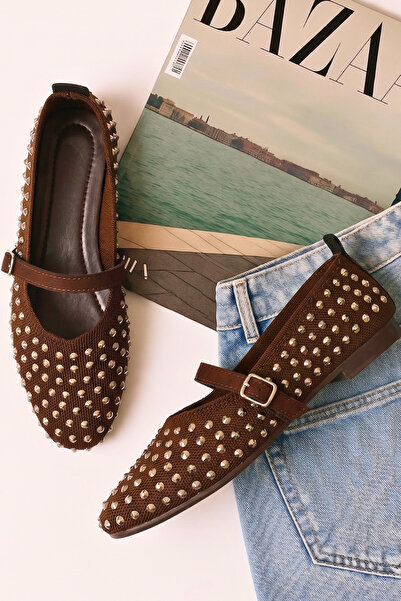 Ekonomik Ayakkabı Women's Stoned Ballerina Shoes with Buckle Strap, Casual St...