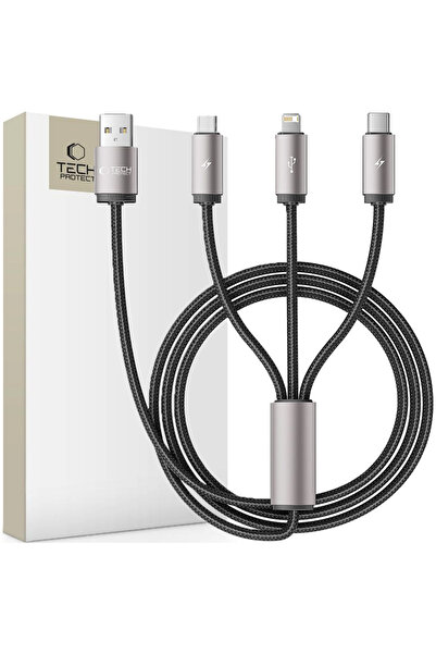 Tech-Protect Set de cabluri 3-în-1 pentru telefoane cu Lightning, Type-C și M...