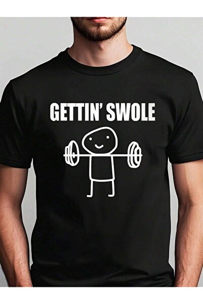 9TAY قميص رياضي مضحك للرجال من Gettin' Swole -% قطن، بتصميم رسومات رفع الأثقا...