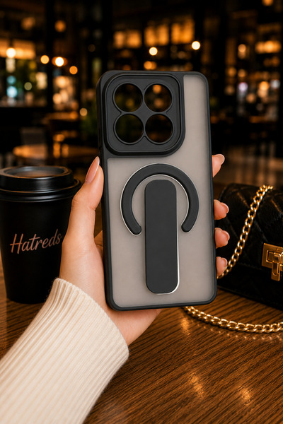 Hatreds 14T Pro Uyumlu Mat Şeffaf MagSafe Standlı Korumalı Kılıf