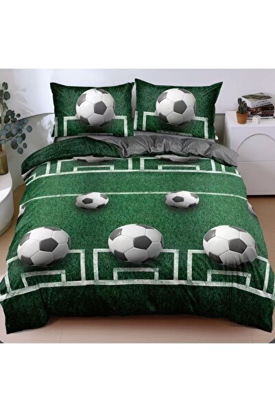 decorami Lenjerie pat dublu cu Elastic, bumbac satinat, Verde, fotbal