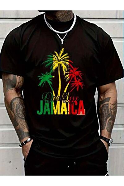 LİNA06 100% Cotton One Love Jamaica Jamaican Vacation Reggae Palms T-Shirt Ca...