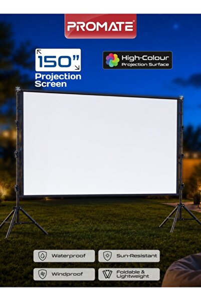 Promate ProScreen-150 Portable Outdoor Projection Screen 150 Inch | Waterproo...