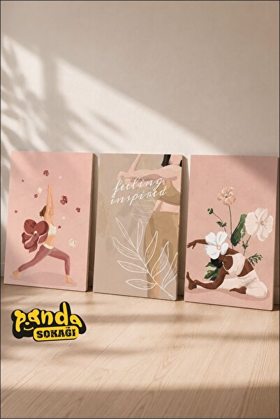 PANDA SOKAĞI Minimalist Pilates 3'lü MDF Tablo Seti – Boho Yoga Duvar Dekoru ...