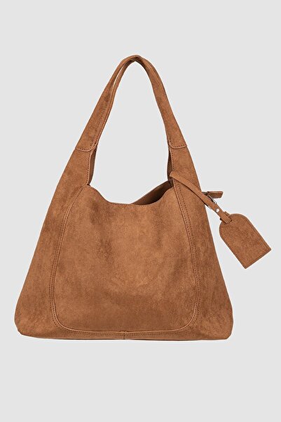 Diana&Co Geantă de umăr pentru femei cu aspect de velur, Camel