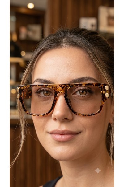 Bymiel Women's Leopard Patterned Cornered Brown Gradient Glass Stylish Sungla...