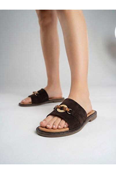 Rüya Shoes شبشب من الجلد الطبيعي مزين بحجر بتصميم كاجوال