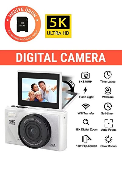 Rabbit Tech 5K Dijital Video Kamera 75 MP 18X Zoom Flaşlı 3” Flip Ekranlı SD ...