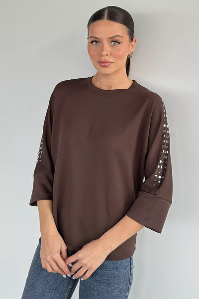Aryena Brown Women's Stone Embroidered Blouse