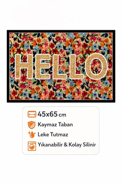 Toronto Home Hello Non-Slip Base Washable Digital Colorful Floral Door Mat Indoor & Outdoor Mat