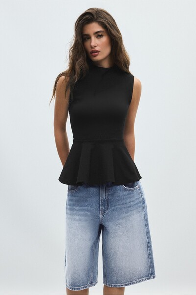 Stradivarius High-neck peplum sleeveless top
