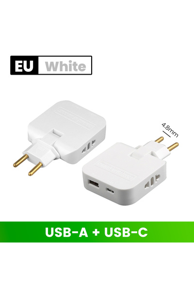 choice2 محول طاقة أوروبي أبيض من نوع USB-C 3 في 1، قابل للطي، محول من الولايا...