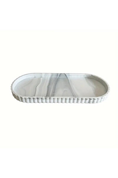 choice2 S White Marble Pattern 1-Piece Oval Vanity Tray, Countertop Soap Disp...