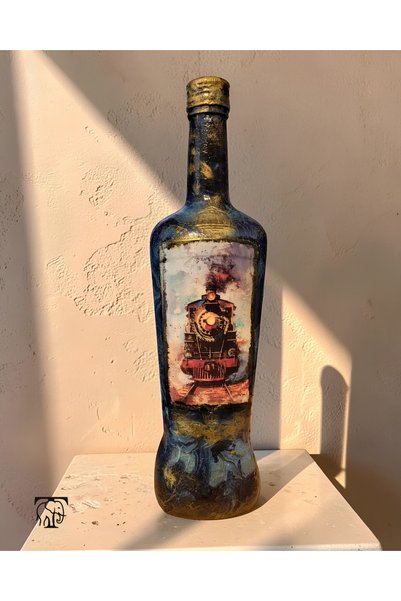 Turapia Design Dekoratif Şişe Dekopaj Cam Şişe Çift Taraflı Tren ve Venedik T...