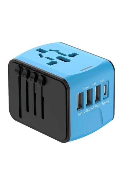 Choice1 محول طاقة عالمي أسود للسفر 100-250 فولت تيار متردد مع 3 منافذ USB ومن...