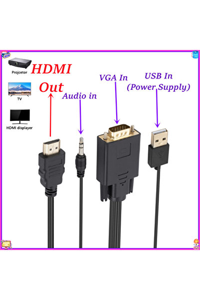 Choice 1.8m VGA to HDMI Cable 1.8M VGA to HDMI Adapter Cable HD 1080P with US...