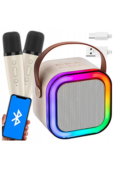 Allvo Set Karaoke cu 2 Microfoane pentru Copii și Boxă Bluetooth Fără Fir