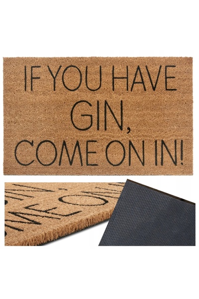 Allvo Covoraș de ușă: "Dacă ai gin, intră curajos!" cu design de nucă de coco...