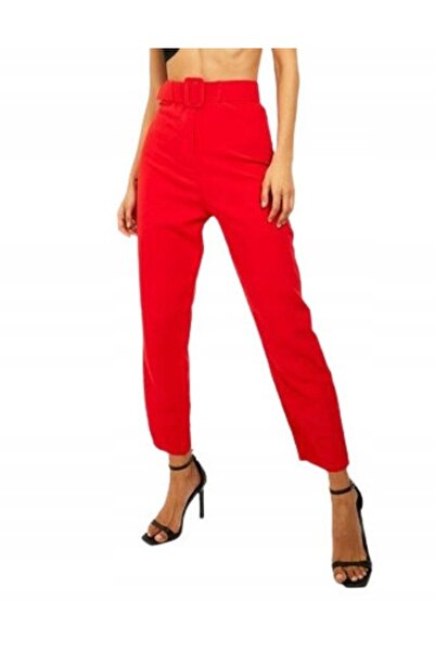 NO BRAND PANTALONI ELEGANȚI ROȘII CU BRETELE SIMPLE CLASIC BOOHOO 44