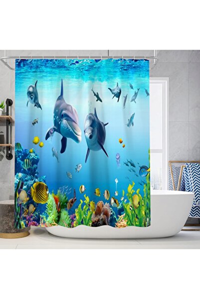 NO BRAND Perdea de duș, din poliester cu imprimeu digital, Delfin în mare - 1...